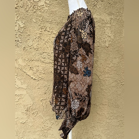 JOIE Long Sleeve Brown Floral and Metallic Blouse - Picture 11 of 13